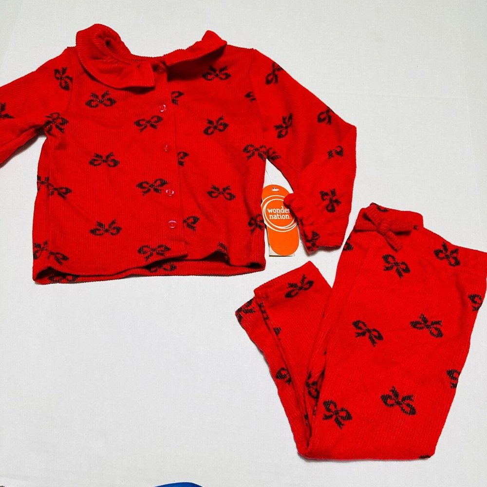 Baby Girl 24 Months Holiday Outfit Cardigan And Pants Red & Black